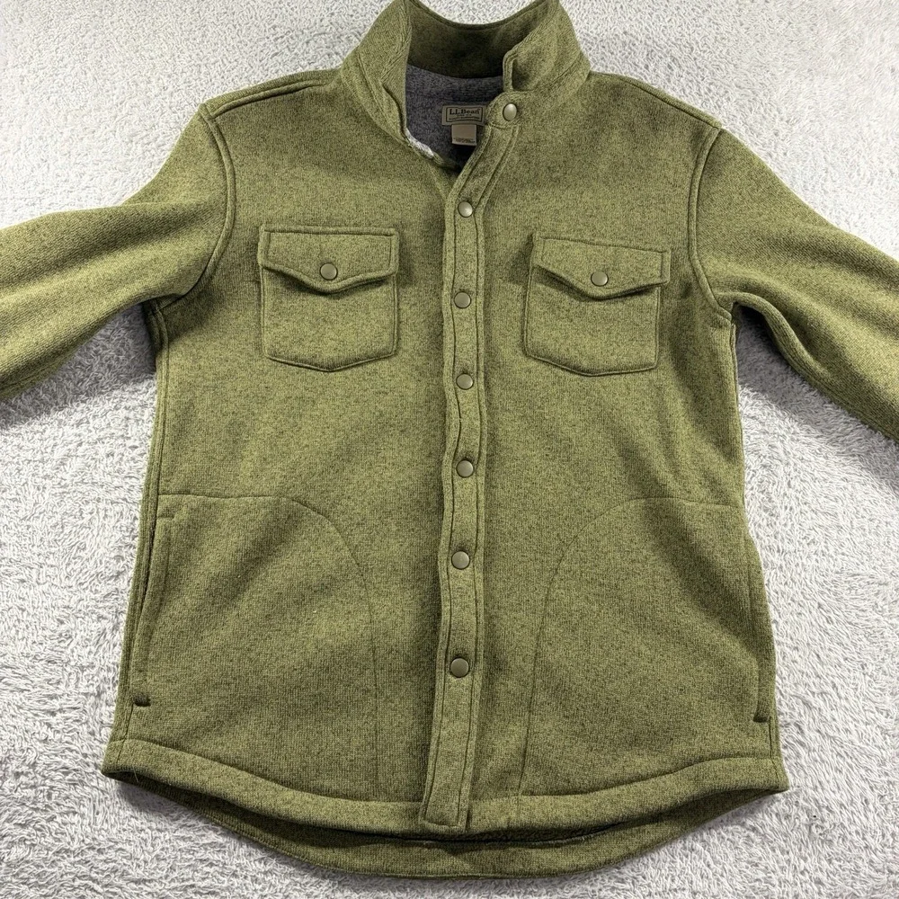 L.L Bean Snap Up Sweater Shirt‎ Mens Medium Heather Green Chore Pockets Utility